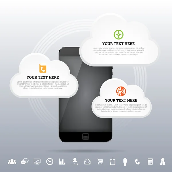 क्लाउड स्मार्टफोन मोबाइल नेटवर्क डिझाइन घटक — स्टॉक व्हेक्टर