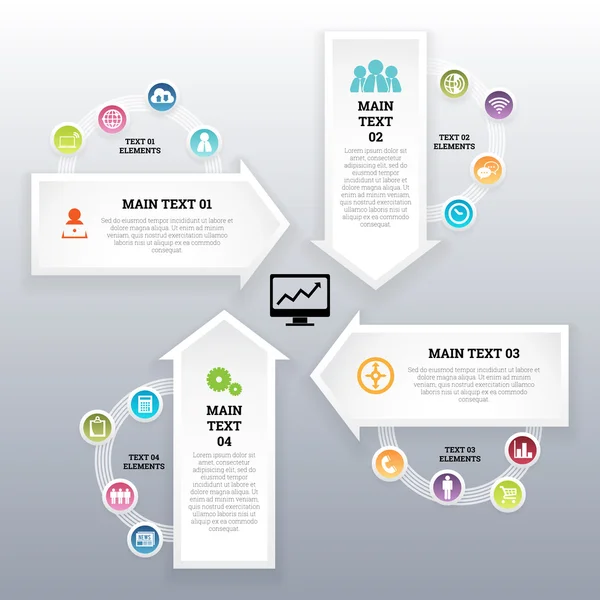 Quatro elementos infográficos de seta contínua — Vetor de Stock