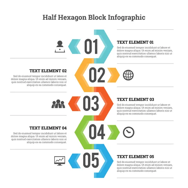 Infografica del blocco mezzo esagono — Vettoriale Stock