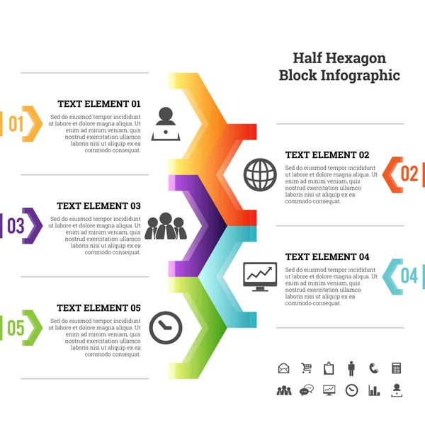 Šestiúhelník půl bloku infographic prvek — Stockový vektor