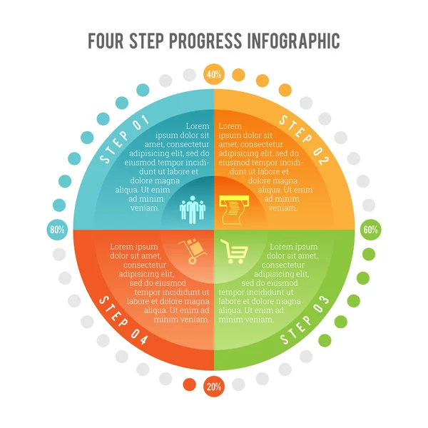 Infografía de progreso de cuatro pasos — Archivo Imágenes Vectoriales