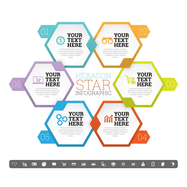 Zeshoek ster infographic — Stockvector