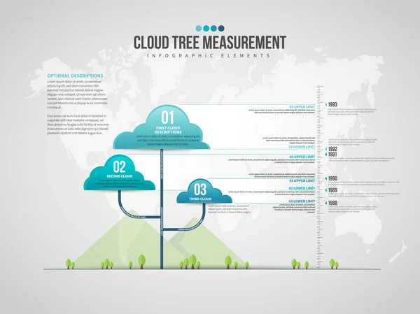 Εικονογράφηση Διάνυσμα Του Cloud Tree Μέτρηση Infographic Στοιχείο Σχεδιασμού — Διανυσματικό Αρχείο