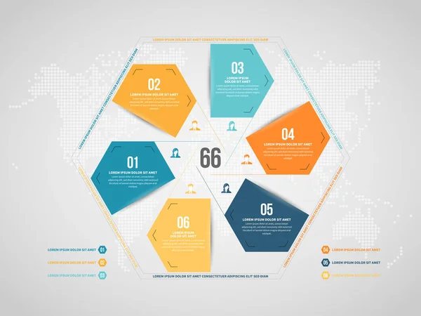 Ilustración Vectorial Seis Partes Ciclo Elementos Diseño Infográfico — Vector de stock