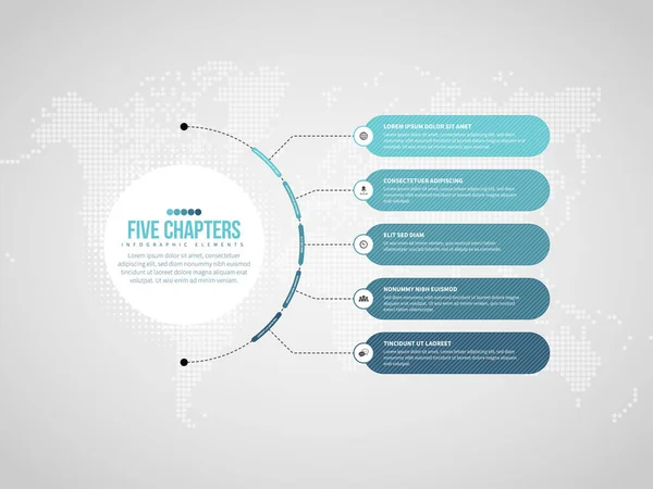 Vektorillustration Der Fünf Kapitel Infografik Designelemente — Stockvektor