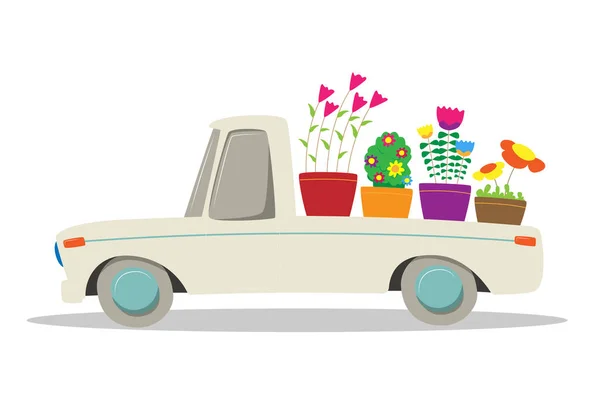 Ilustrație Desene Animate Vectoriale Camion Pick Care Transportă Patru Vase — Vector de stoc