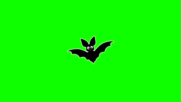 Black Cartoon Bat Flying Green Background — Stock Video