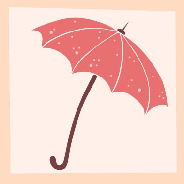 Vector colored hand drawn illustration of ared umbrella, autumn parasol, postcard element, decorative art. Background is retrackable.