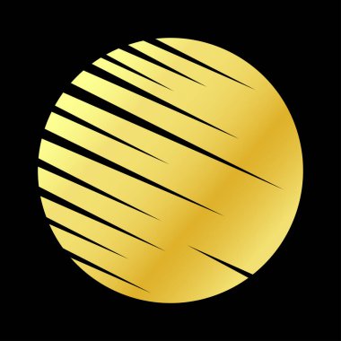Abstract art, golden circle on a black background, teared by black stripes, music rhytm for websites, logo design, modern art etc.