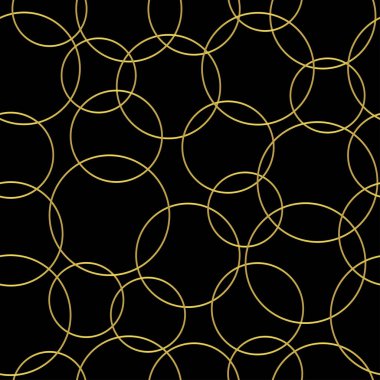 Abstract seamless pattern, crossing golden circles on a black background, textile and fabric print, background for websites, postcards, modern art etc.