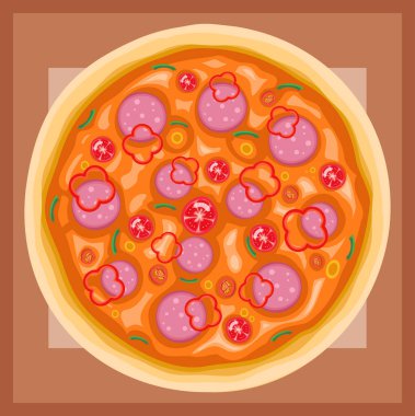 Vector illustration of pepperoni pizza with pepper and salami for restaurant menues, decoration, websites etc.