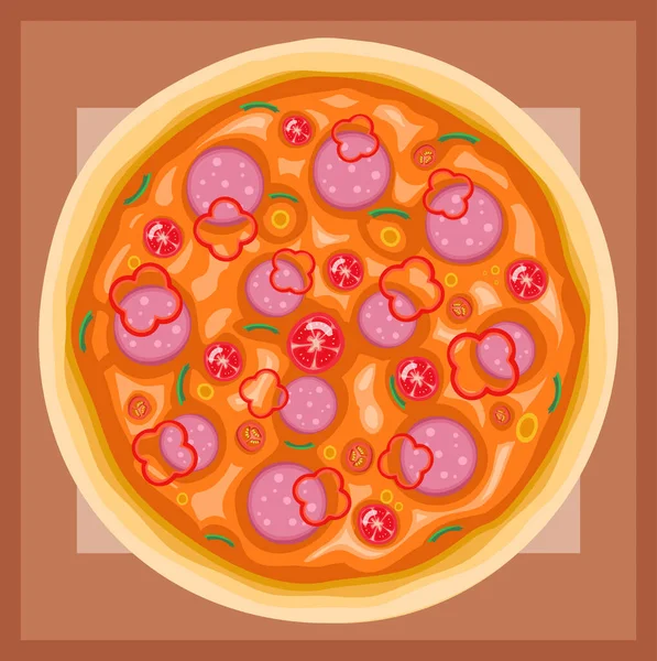 Векторная Иллюстрация Пиццы Пепперони Перцем Салями Меню Ресторана Оформления Веб — стоковый вектор