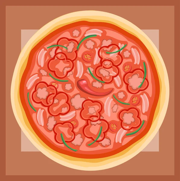 Vector Illustration Hot Barbeque Pizza Onion Pepper Meatballs Restaurant Menues — Stok Vektör