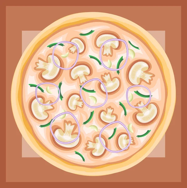 Векторная Иллюстрация Пиццы Бешамель Луком Грибами Ресторанного Меню Оформления Веб — стоковый вектор