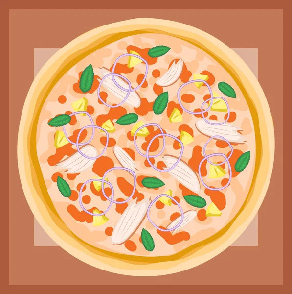 Vector Illustration Tropicana Pizza Onion Pineapple Basil Restaurant Menues Decoration — Wektor stockowy