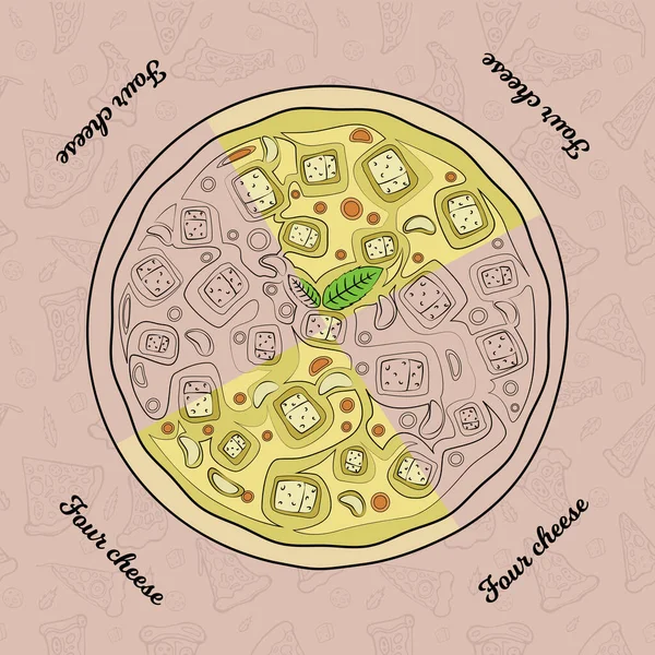 Дизайн Коробки Пиццы Четырьмя Сырами Бесшовным Рисунком — стоковый вектор