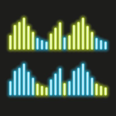 Neon glowing sound waves sign, music sign, noise, design for mobile apps, websites, music players etc.