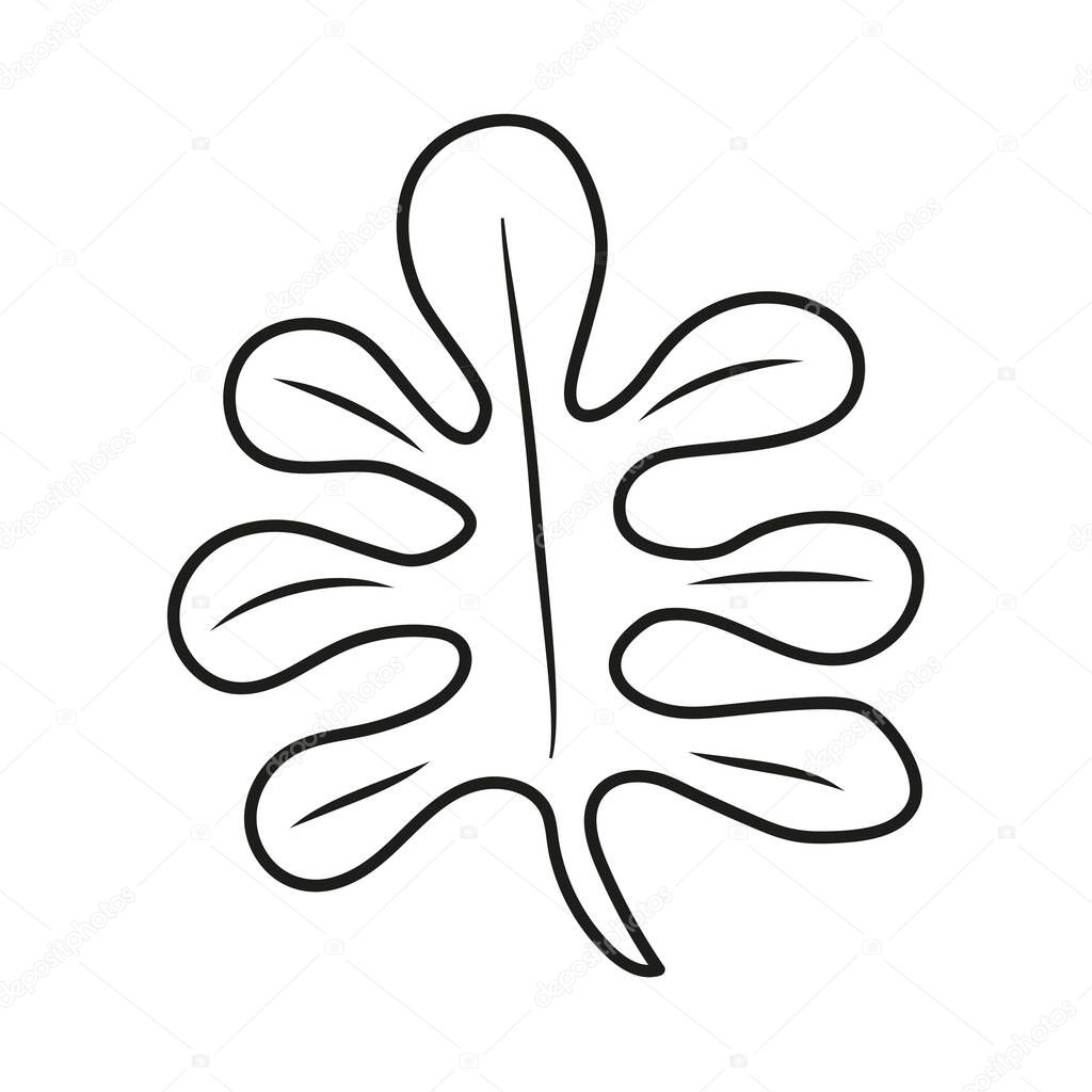 Casual soft leaf in a single black line, decorative art, isolated object, botanical vector illustration, decorative print.