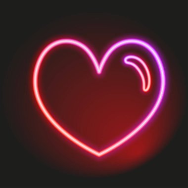 Neon kalp şekli, vektör illüstrasyonu, aşk sembolü ve işareti, sevginin ve tutkunun illüstrasyonu, neon tüp sınır çizgisi, neon ışık tarzı.