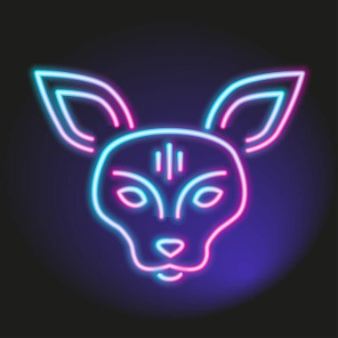 Neon kedi kafası şekli, vektör illüstrasyonu, hayvan sembolü ve işareti, evcil kedi illüstrasyonu, neon tüp sınır çizgisi, neon ışık tarzı..