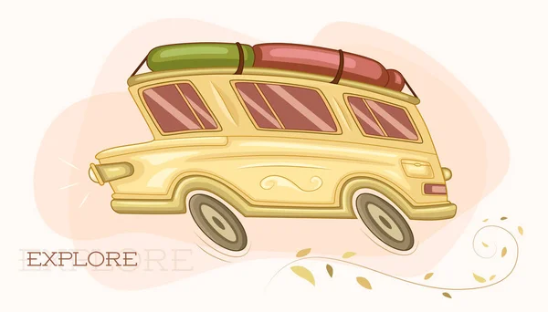 Vintage Sarı Aracın Taşıyıcı Illüstrasyonu Hareket Halinde — Stok Vektör