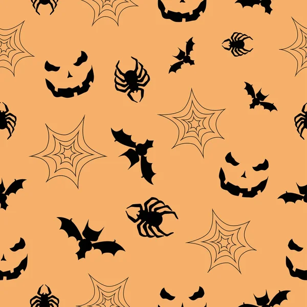 Halloween Nahtloses Muster Mit Fledermäusen Kürbisgesicht Spinnen Und Netz Für — Stockvektor