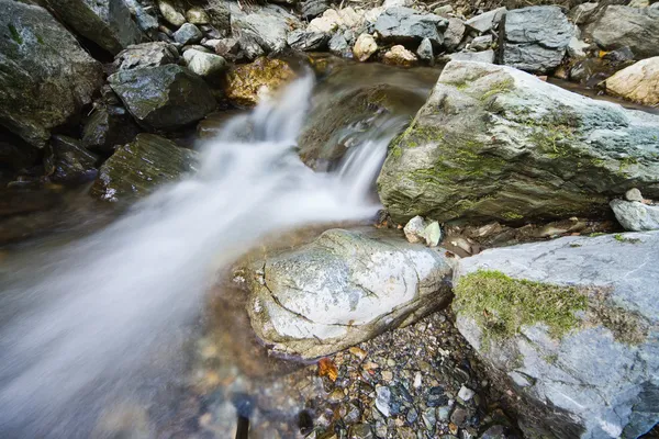 Галька или камни в ручье или ручье текучей воды — стоковое фото