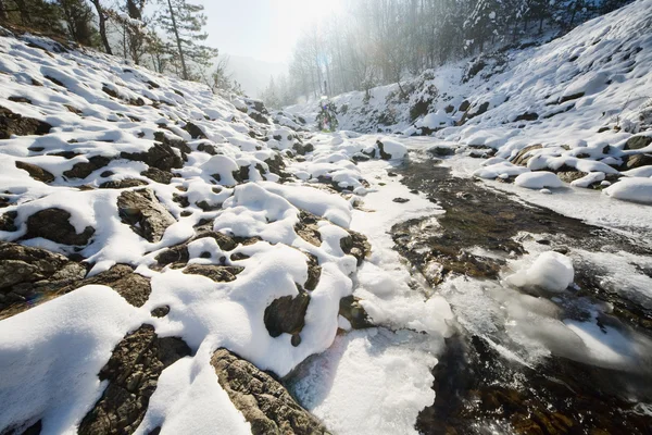 Winter landscape with stream — Stock Photo, Image