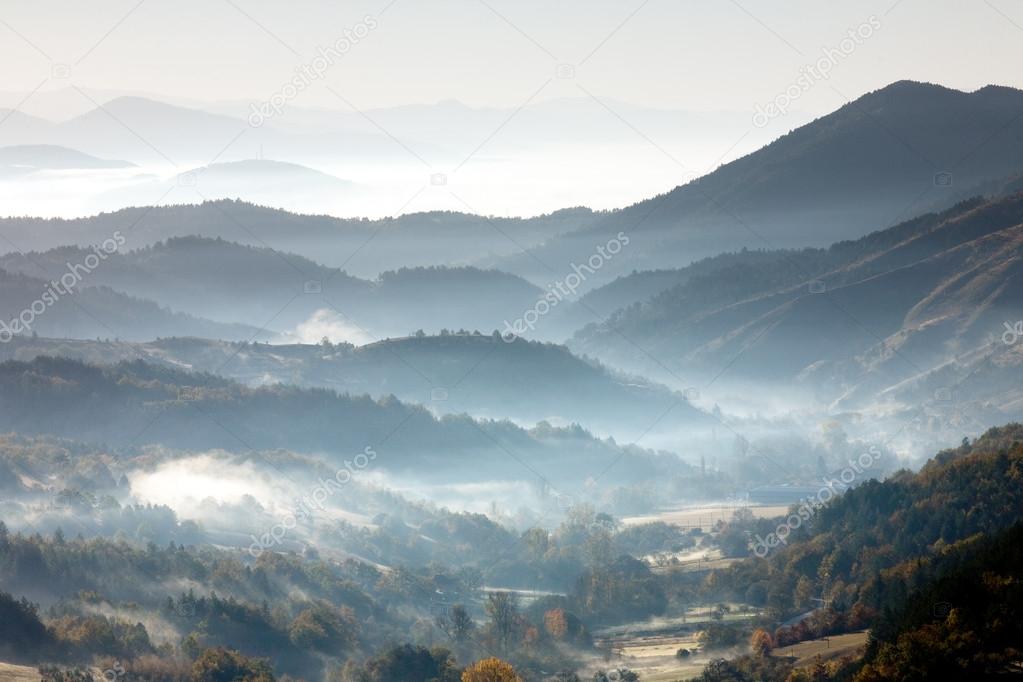 Morning mountain landscape with fog