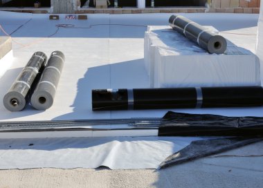 Construction site - waterproofing and insulation pvc terrace clipart