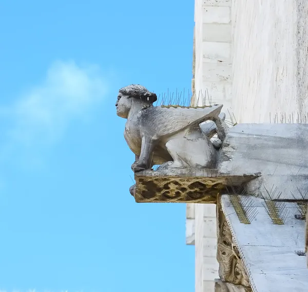 Un protomo de la cathédrale de Bari protégé avec dissuader pour les pigeons — Photo