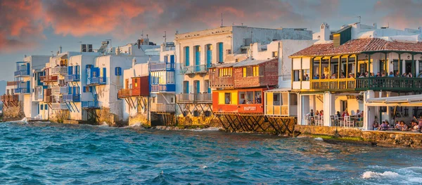 Blick Auf Die Berühmte Malerische Kleine Venedig Bucht Von Mykonos — Stockfoto