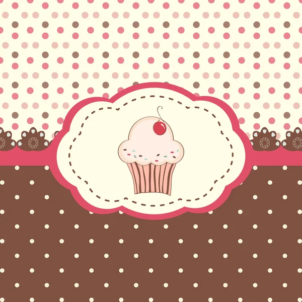 カップケーキと水玉の背景を持つカード メニュー — ストックベクタ