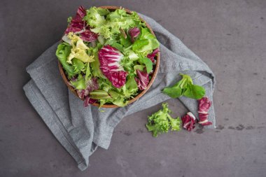 Ispanak, romaine ve marullu taze yeşil salata.