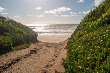 Sao Pedro de Maceda plajında gün batımı manzarası. Ovar, Portekiz.