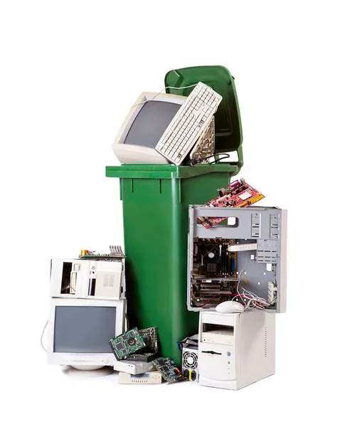 Computers in trash bin — Stock Photo, Image