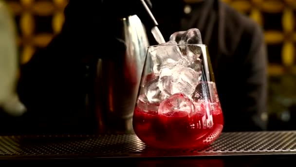 Бармен готовит коктейль со льдом — стоковое видео