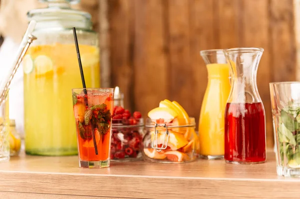 lemonade in different jars, summer cooling drink