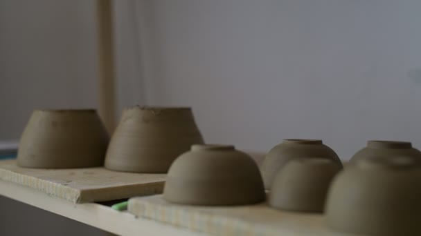 Handgemachtes Keramikgeschirr Konfektionsplatten Aus Ton Verschiedenen Größen Der Töpferei — Stockvideo