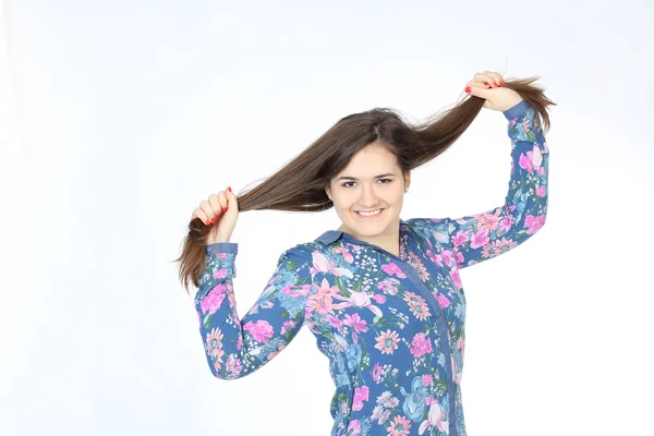 Happy young brunette woman — Stock Photo, Image