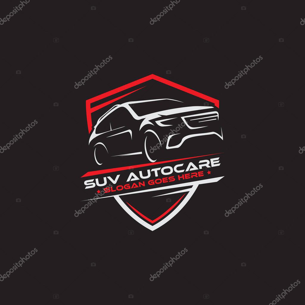 SUV car Auto care logo shield designs, vintage retro logo for automotive or car modification template