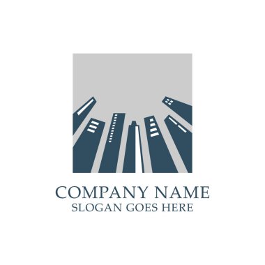 Building exterior construction logo design inspirations, skyscraper with modern town square concept Premium Vector