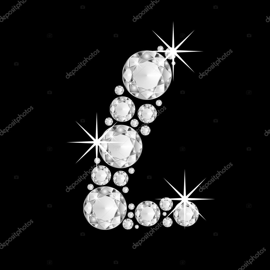 Luxury jewelry alphabet or abc with diamonds on black background. letter L