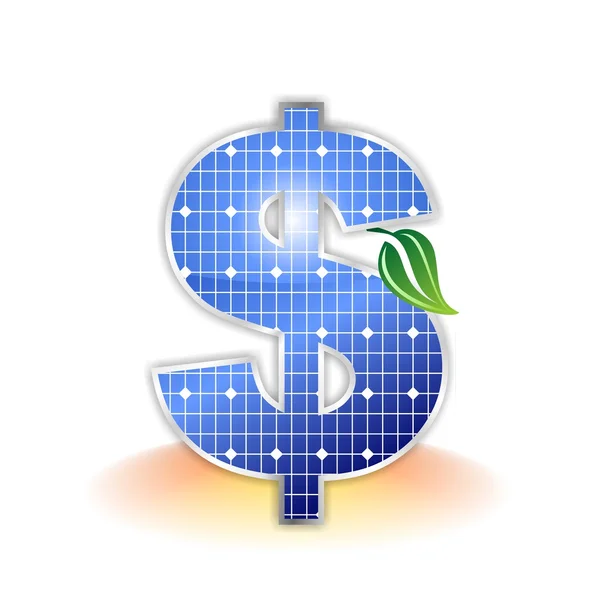 Textura de paneles solares, icono de moneda de dólar o símbolo — Foto de Stock