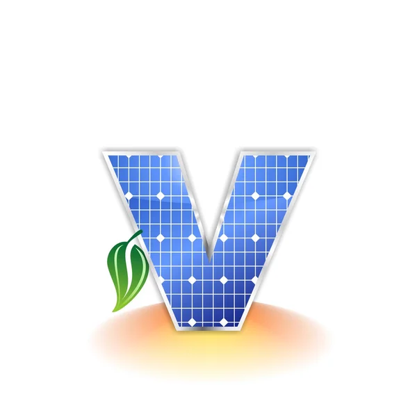 太阳能电池板纹理、 字母小写字母 v 图标或符号 — 图库照片