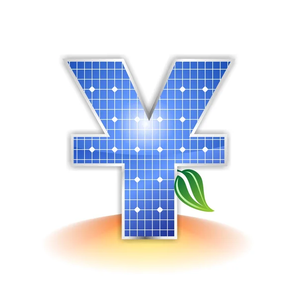 Solar panels texture, chinese currency Yuan icon or symbol — Stock Photo, Image