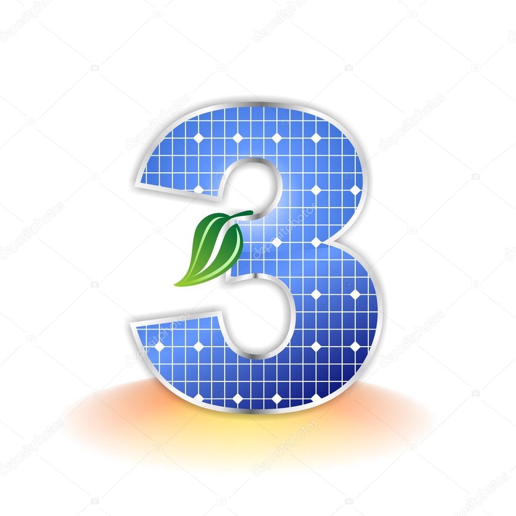 Solar panels texture, alphabet number 3 icon or symbol