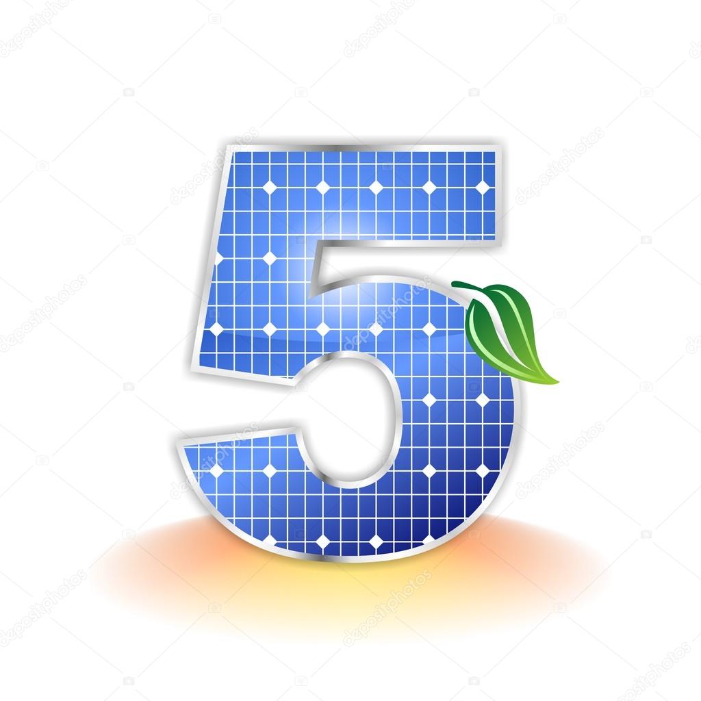 Solar panels texture, alphabet number 5 icon or symbol