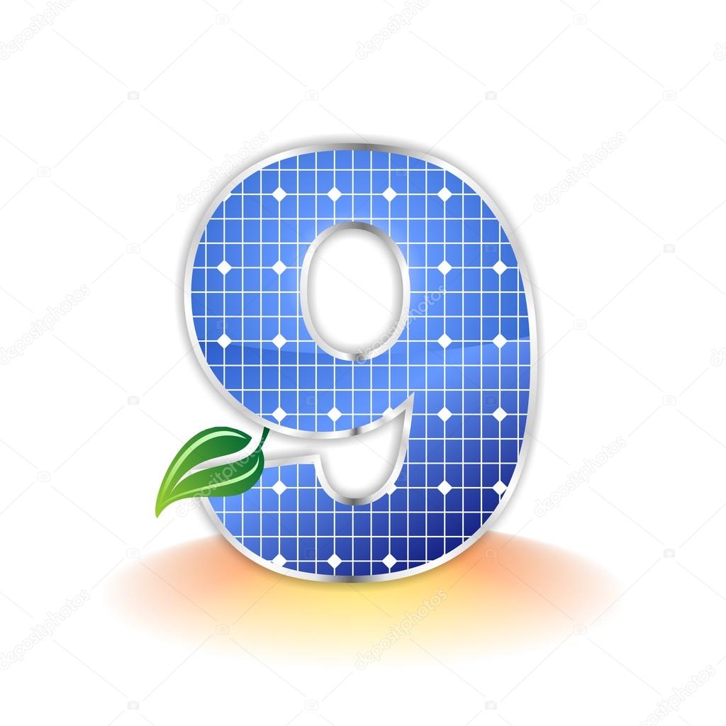 Solar panels texture, alphabet number 9 icon or symbol