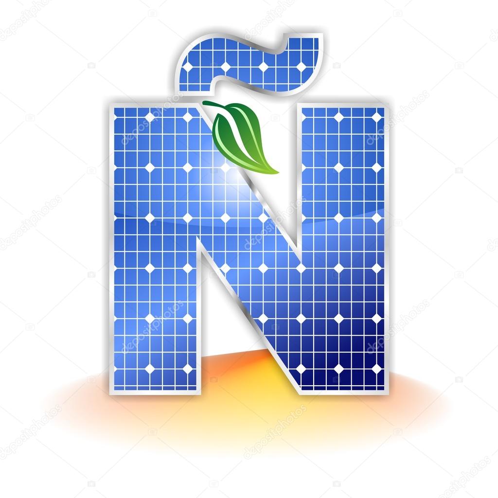 Solar panels texture, alphabet capital letter Ñ icon or symbol